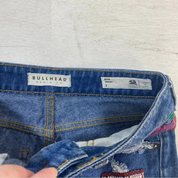 Bullhead Mom Shorts Fray Cutoff Patchwork 3 - Picture 3 of 7